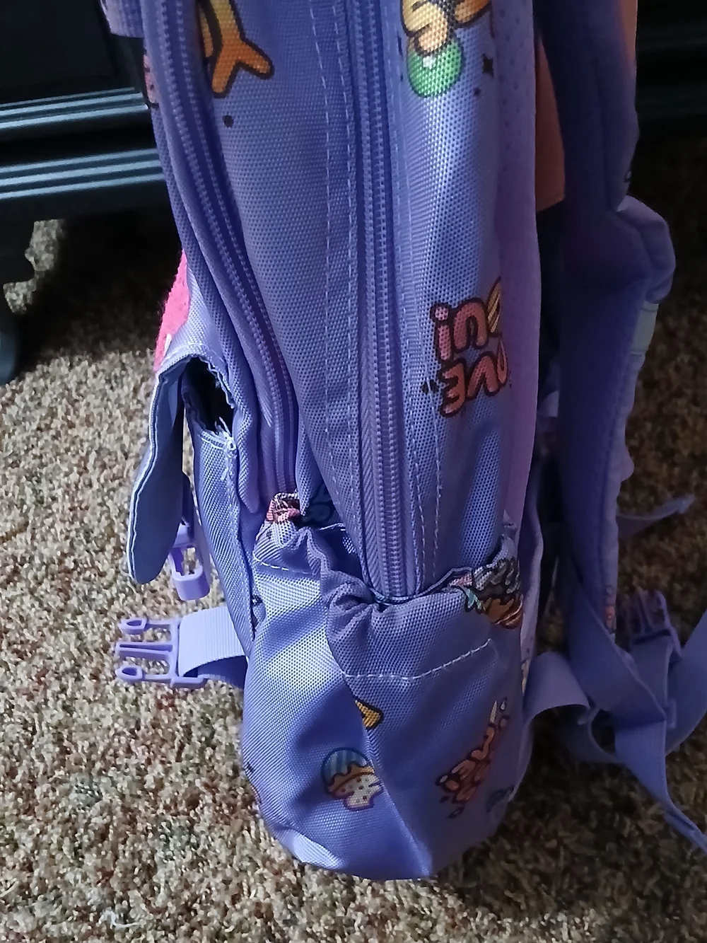 Kids Purple Backpack with Cute Bear Patch And Keychain